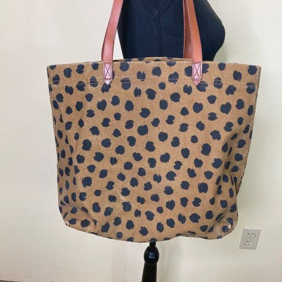 Madewell Canvas Transport Tote Painted Spots Leopard Print Sturdy Wear marks - Picture 3 of 13